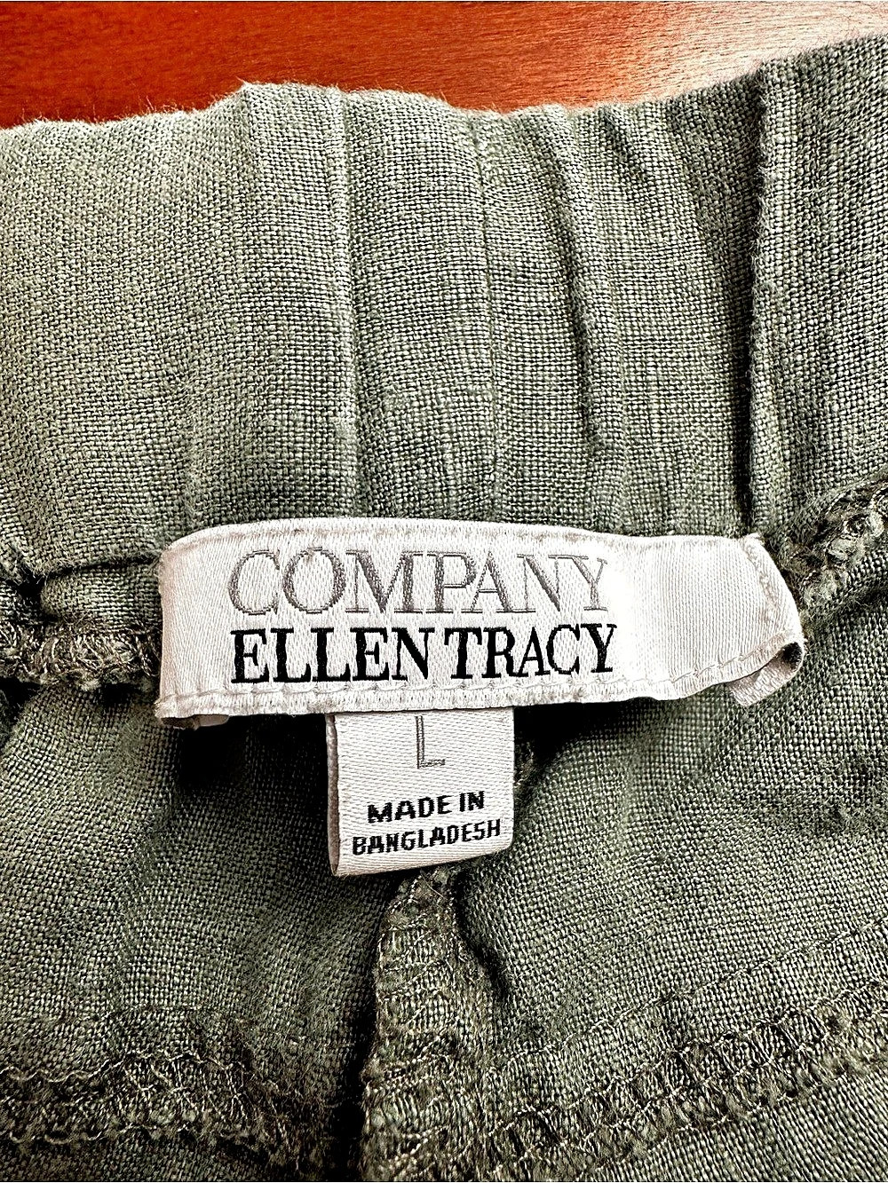 Ellen Tracy Women’s Linen Pants in Olive Green (size L) - Picture 3 of 4